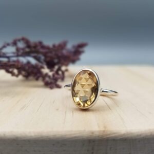 orange citrine faceted ring in a simple sterling setting
